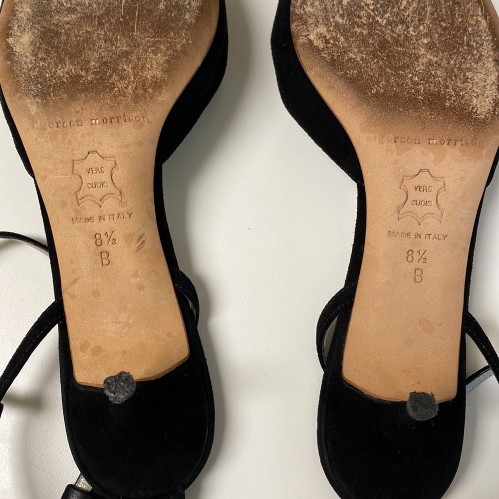 Sigerson Morrison Black Suede and Leather Kitten Heel Shoes - Picture 6 of 9
